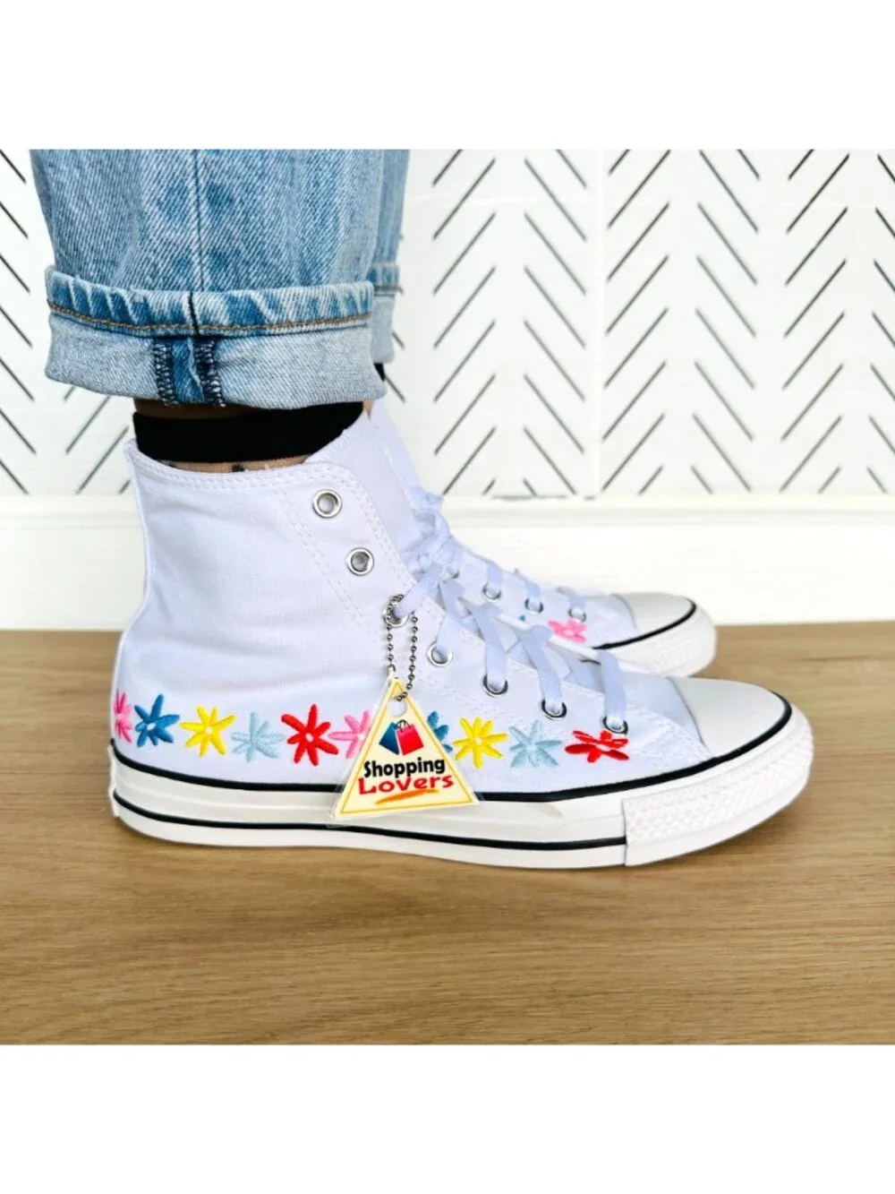 ⭐Chuck Taylor All Star Hi GS Big Kid Shoes 5.5 White Floral Embroidered A06311F